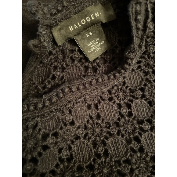 EUC Halogen Black Lace Yoke Ruffle Top with Bell Sleeves- Size XS - Picture 5 of 6